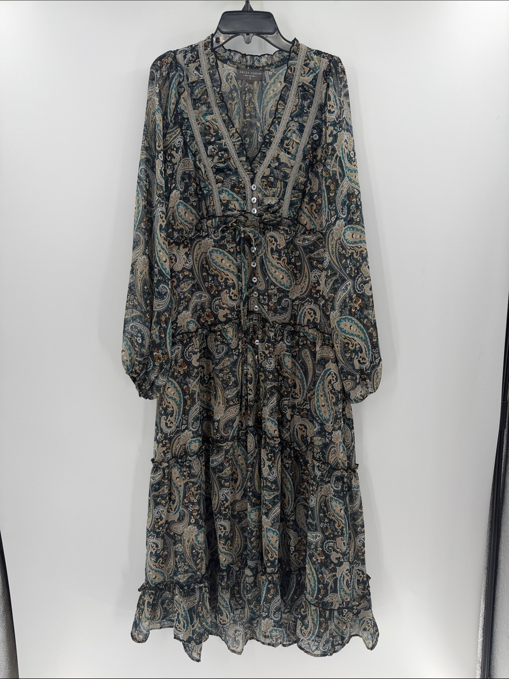Dress Forum Women's Long Sleeve Paisley Boho Midi Dress - Multicolor - Small